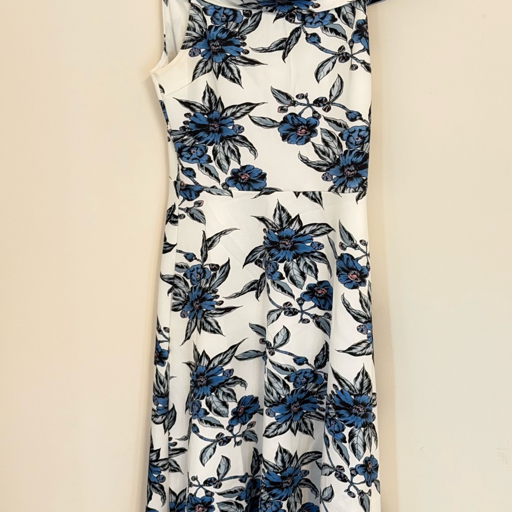 Charlotte Russe White Midi Dress with Blue Floral Print